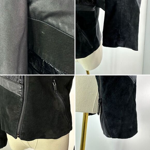 Slate & Willow Mixed Media Colorblock Moto Leather Jacket, size S - Picture 7 of 14